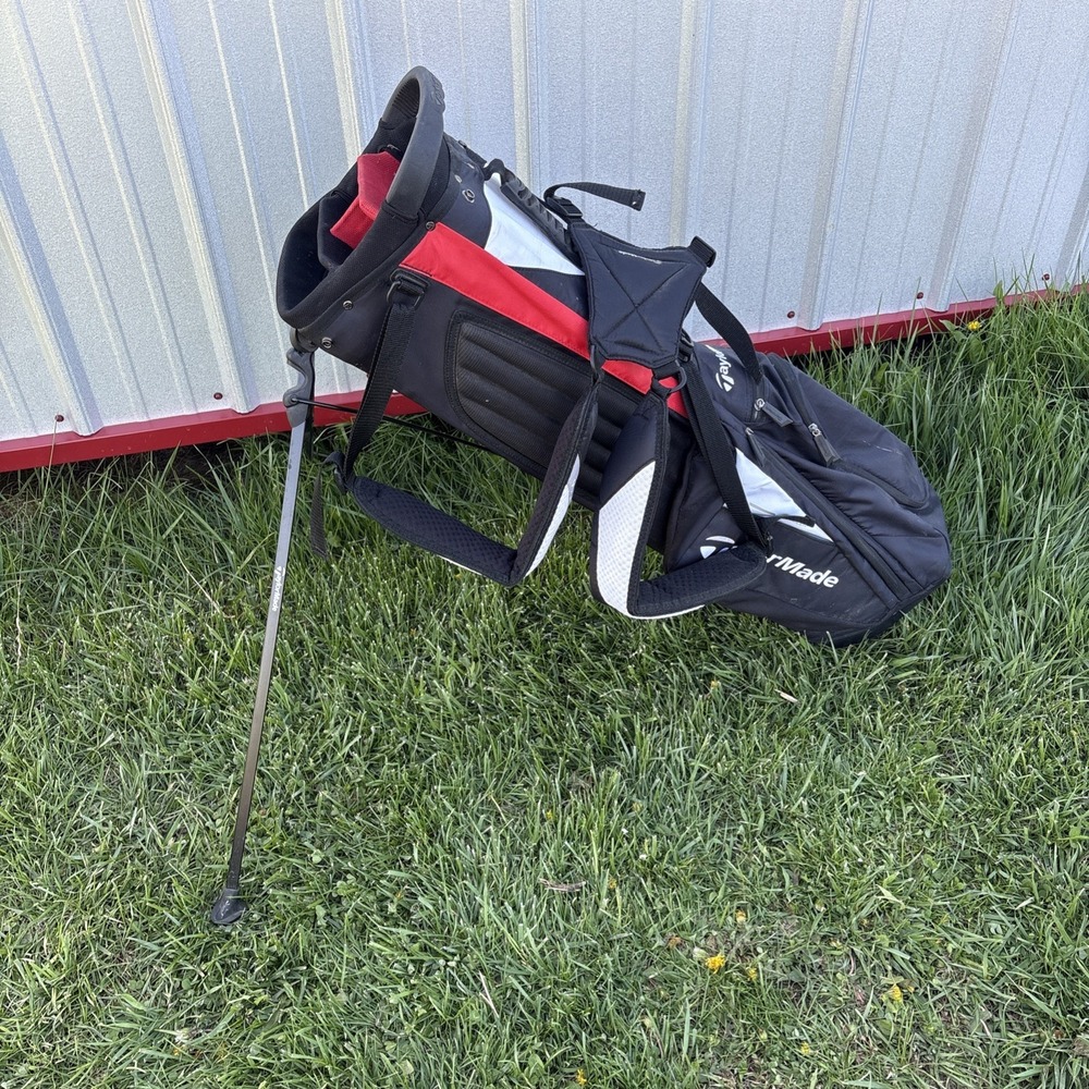 Taylormade 4-Way Carry Stand Golf Bag Black Red White with Rain Cover